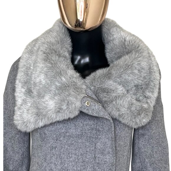 Club Monaco Evangah Wool Coat In Light Charcoal Gray Size XS/TP Faux Fur Collar - Picture 5 of 14